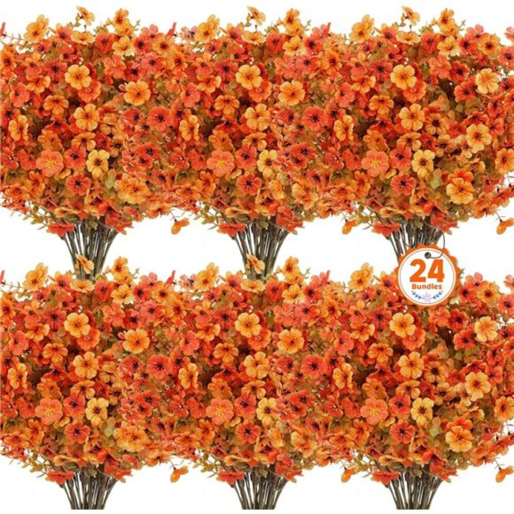 Ouddy‎ Decor 24 Bundles Artificial Fall Flowers for Outdoors, Fake Mums Silk